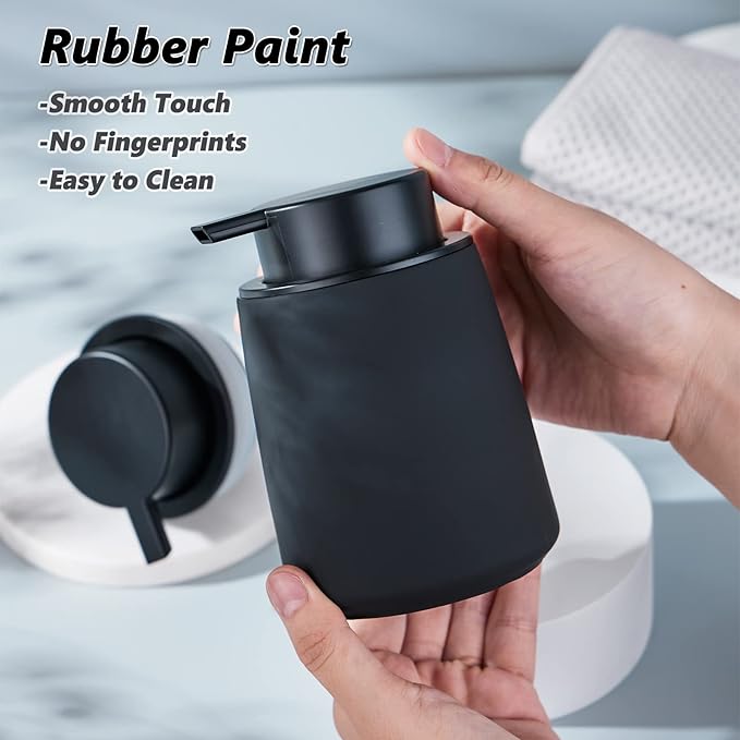 Black Foam Hand Soap Dispenser - 12Oz Ceramic Foaming Soap Dispenser with Easy-to-Press Black Pump, Reusable and Refillable Liquid Lotion Dish Soap Dispensers for Bathroom, Kitchen (Rubber Paint)-NeatNest