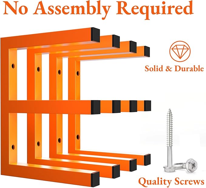 Heavy Duty Lumber Storage Rack Wall Mount, Metal Wood Rack Organizer with 6-Level Each Shelf Holds Up 200 Lbs, Indoor & Outdoor Use - 4pack