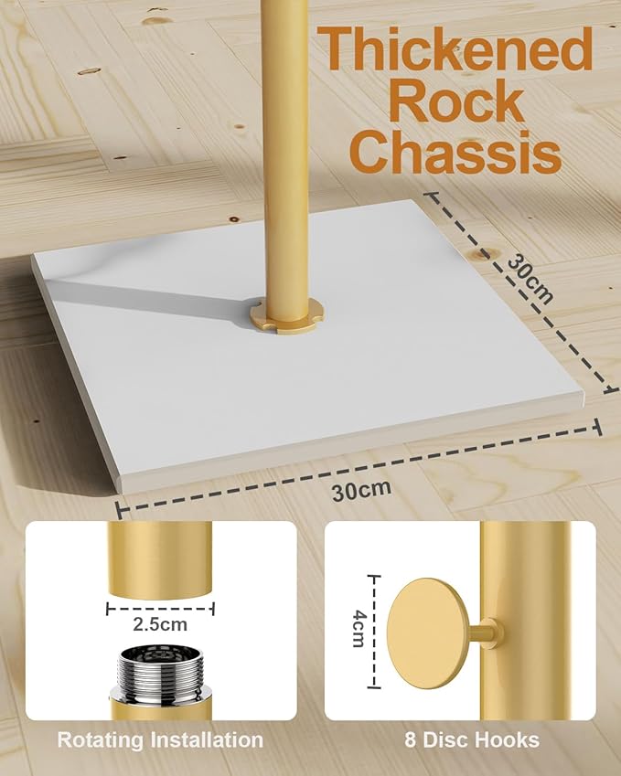 Coat Rack Freestanding, Small Standing Coat Tree with Heavy Rock Slab Base, Modern Metal Coat Hanger Stand with 8 Hooks, Garment Rack, 11.8 x 11.8 x 68.9 In, Gold, GYJ002WJ-NeatNest