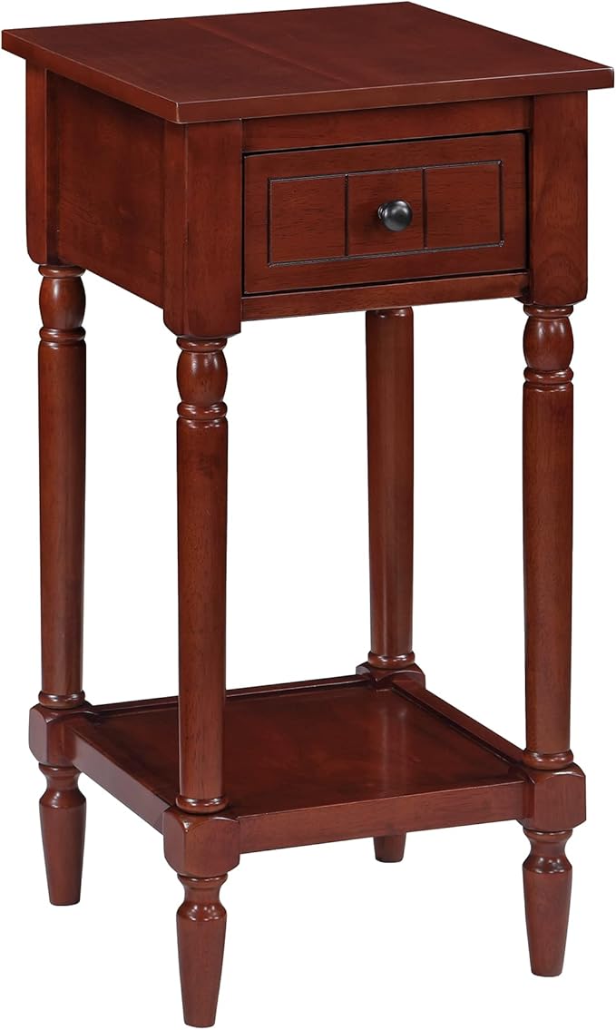 Convenience Concepts French Country Khloe 1 Drawer Accent End Table 14" - Traditional Farmhouse Side Table with Storage Drawer and Shelf for Living Room, Mahogany-NeatNest