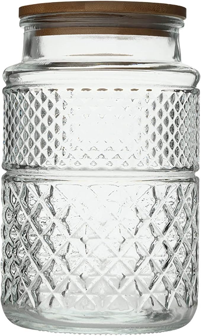 60 FL OZ Large Glass Storage Jar Food Storage Container with Airtight Bamboo Wooden Lid for Candy Snack Coffee Tea Nuts Airtight Glass Jars Kitchen Containers Cereal Canisters Vintage Glass Canisters