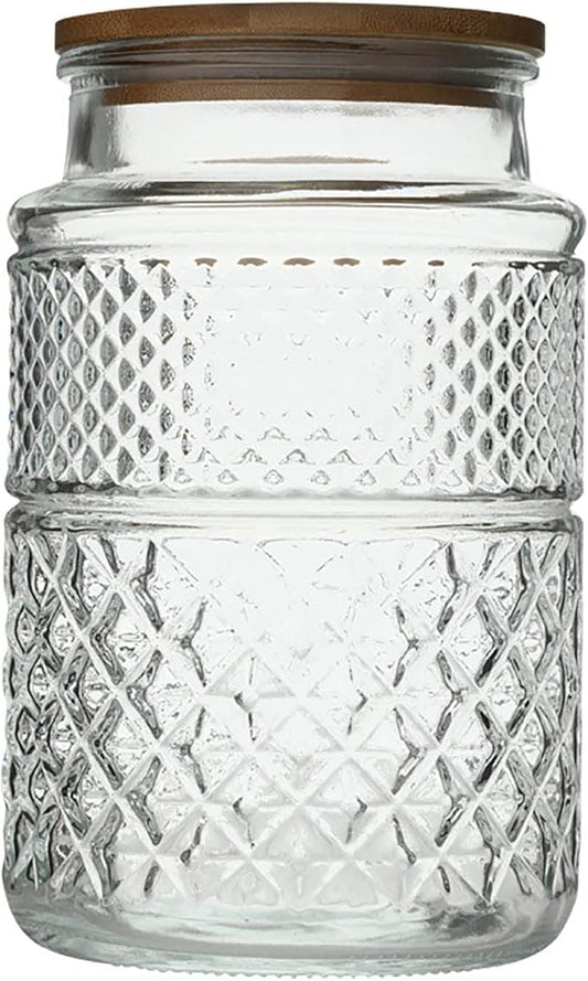 60 FL OZ Large Glass Storage Jar Food Storage Container with Airtight Bamboo Wooden Lid for Candy Snack Coffee Tea Nuts Airtight Glass Jars Kitchen Containers Cereal Canisters Vintage Glass Canisters