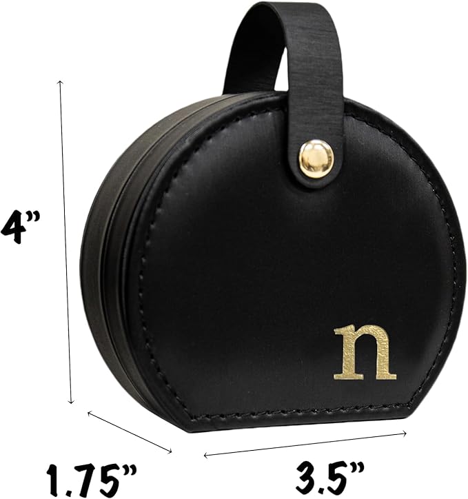 COLLECTIVE HOME - Travel Jewelry Case, Elegant Half-Moon Design with Gold Monogram, Detachable Handle, Personalized Accessory Organizer, Gift for Fashion-Forward Women and Teens, Black (n)-NeatNest