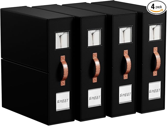4 Pack Bed Sheet Storage Organizers- Premium Fabric Closet Organizer with Clear View Window, Space-Saving Foldable Design for Queen/King Size Bedsheets, Blankets & Duvet Covers-NeatNest