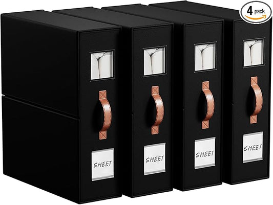4 Pack Bed Sheet Storage Organizers- Premium Fabric Closet Organizer with Clear View Window, Space-Saving Foldable Design for Queen/King Size Bedsheets, Blankets & Duvet Covers-NeatNest