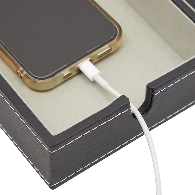 Juvale Leather Valet Catchall Tray for Men with 6 Compartments - Bedside Nightstand Organizer for Phones (Black) - Valet Tray-NeatNest