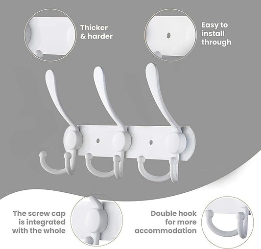 Coat Rack Wall Mounted,3 Tri Stainless Steel Coat Hook for Coat Hat Robes Towel in Mudroom Entryway (White, 1 Pack 3 Hook)-NeatNest