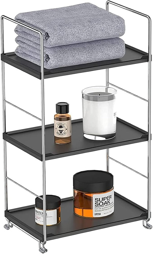 3-Tier Bathroom Countertop Organizer -Makeup Organizer -Corner Storage Shelf- Kitchen Spice Rack Standing Shelf-Great for Vanity, Bathroom, Bedroom, Kitchen (Silver&Black)-NeatNest