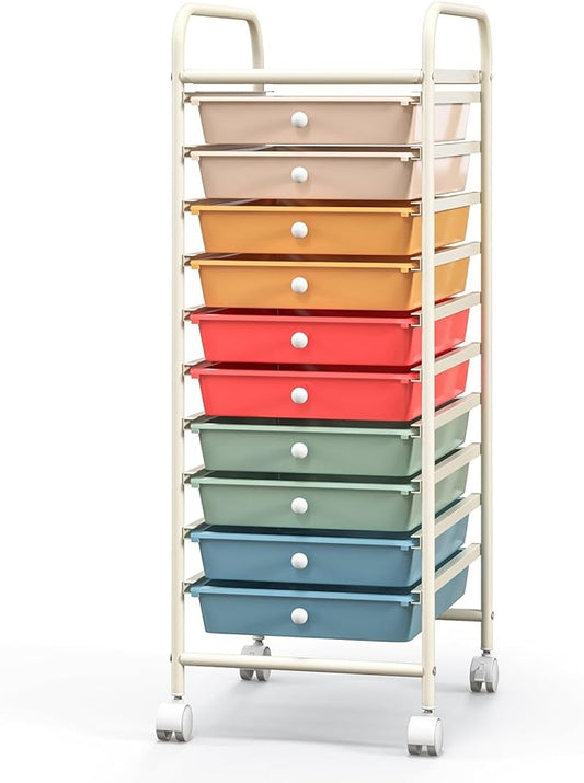 Giantex 10-Drawer Rolling Storage Cart w/Wheels, Handle, Removable Drawers, Mobile Organizer Storage Unit, Trolley Utility Cart for Home Kitchen Makeup Living Room Office Play Room