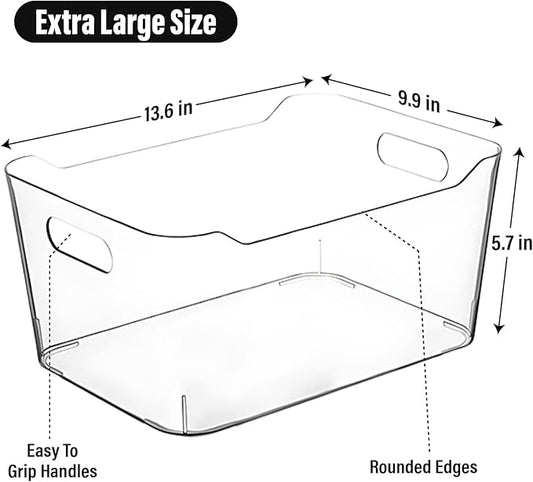 Clear Extra Large Plastic Storage Bins, Pantry Organizers and Storage Containers Fridge Organizer Bins for Organizing Home, Kitchen Organization Under Sink Bathroom Refrigerator Freezer Laundry Room-NeatNest