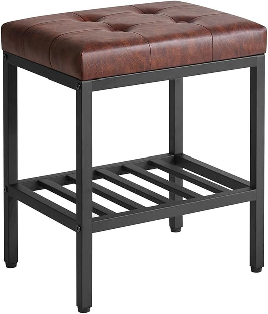 IBUYKE Rectangular Makeup Stool with Adjustable Feet and Storage Space, Footrest Chair, PU Vanity Seat, Multi-Use as Small Side Table or Ottoman, for Bedroom, Dark Brown WBD017Z