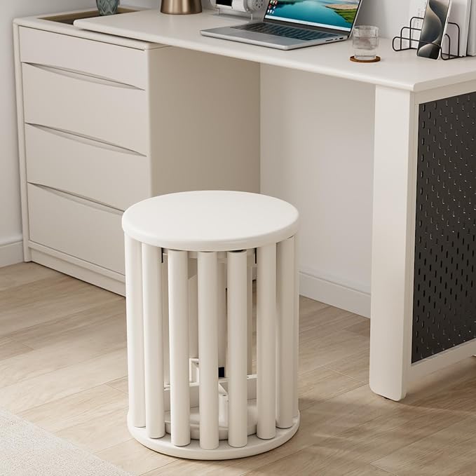 Stackable Stools Set of 4, Wood Stool 18 Inch Stool Stackable Side Tables Nesting Table Sturdy and Durable, No Installation Required for End Table,Top Stackable Round Stools(White Barstool)
