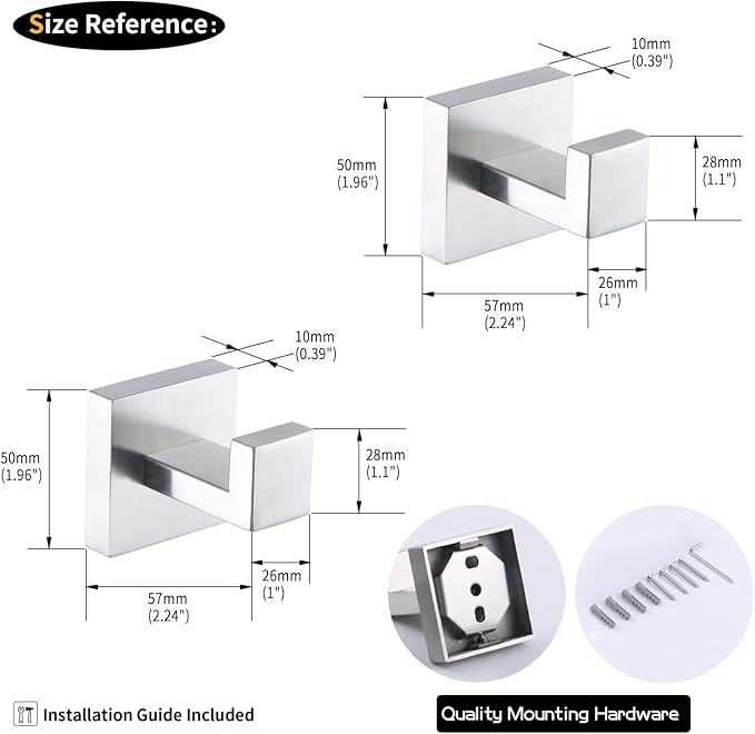 GERZWY Brushed Stainless Steel Towel Hook Robe Hook Coat Hook Heavy Duty Wall Mounted Luxury Hooks for Bathroom Hotel 2 Pack FG1607-2LS