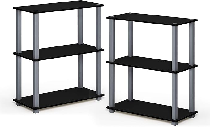Furinno Turn-S-Tube 3-Tier Compact Multipurpose Shelf 2-Pack, Black/Grey-NeatNest