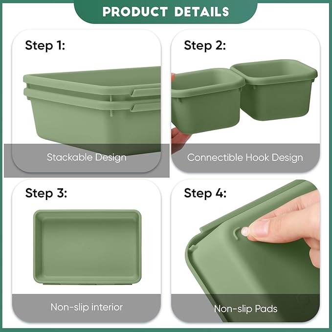 32 Pcs Desk Drawer Organizer Office Organization Tray Versatile Vanity Organizer with Nonslip Pads Makeup for Divider Drawer Storage Box Container for Kitchen Bedroom(Dark Green)