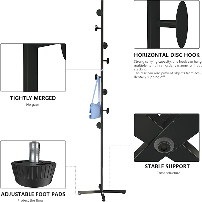 Coat Rack Freestanding, Black Coat Tree With 8 Hooks Metal Coat Stand for Entryway,Hallway, Bedroom, Office for Coats, Hanging Clothes, Jacket, Hats, Bags-NeatNest