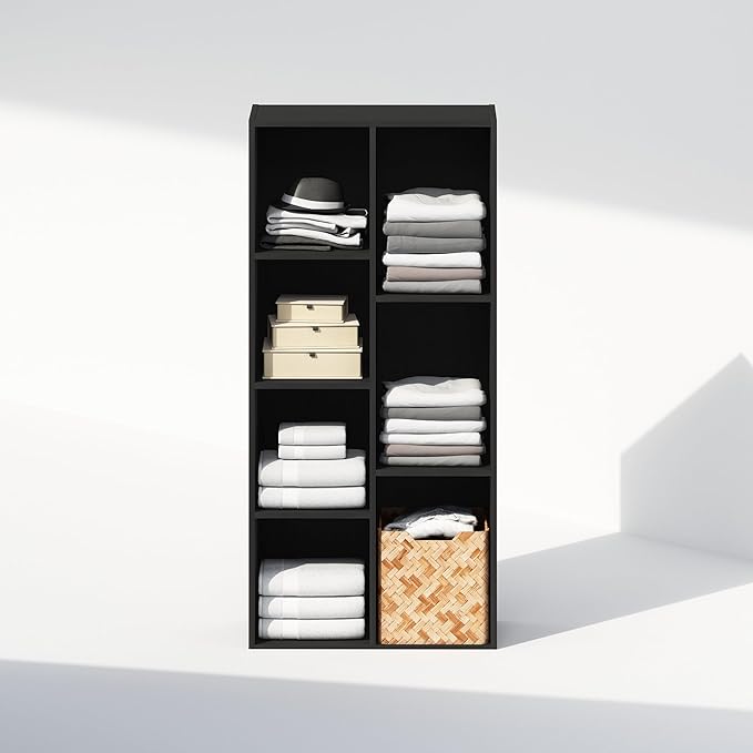 Furinno Reed 7-Cube Open Shelf Multipurpose Closet & Clothing Storage, Storage Organizer, Blackwood-NeatNest