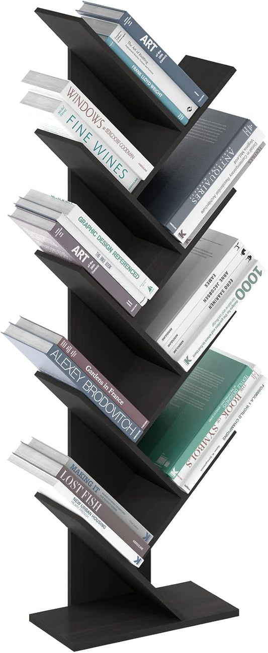 Furinno Bookshelf 9-Tier Floor Standing Tree Bookcase, Espresso-NeatNest