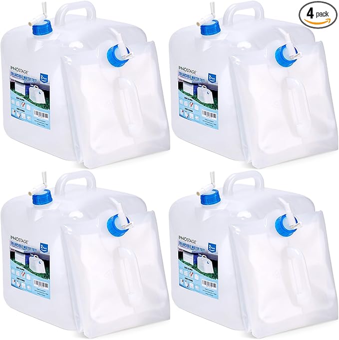 INNO STAGE 4 PACK Collapsible Water Container 5.3 Gallon with Spigot, Camping Water Storage Carrier Jug for Outdoors Hiking, Foldable Portable Water Canteen