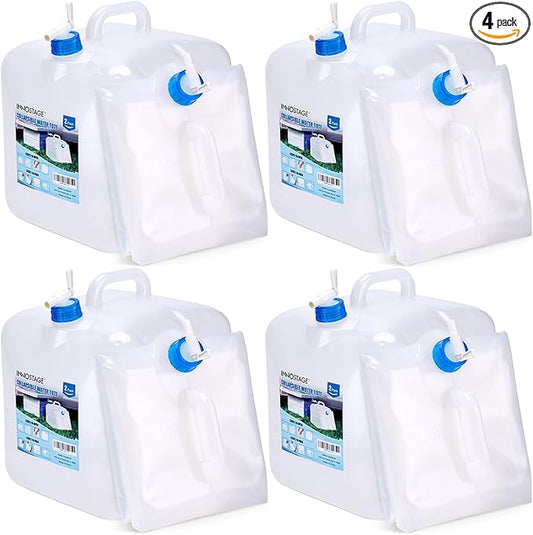 INNO STAGE 4 PACK Collapsible Water Container 5.3 Gallon with Spigot, Camping Water Storage Carrier Jug for Outdoors Hiking, Foldable Portable Water Canteen