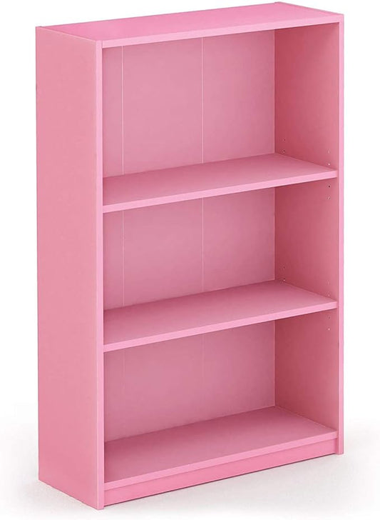FURINNO JAYA Simple Home 3-Tier Adjustable Shelf Bookcase, Pink