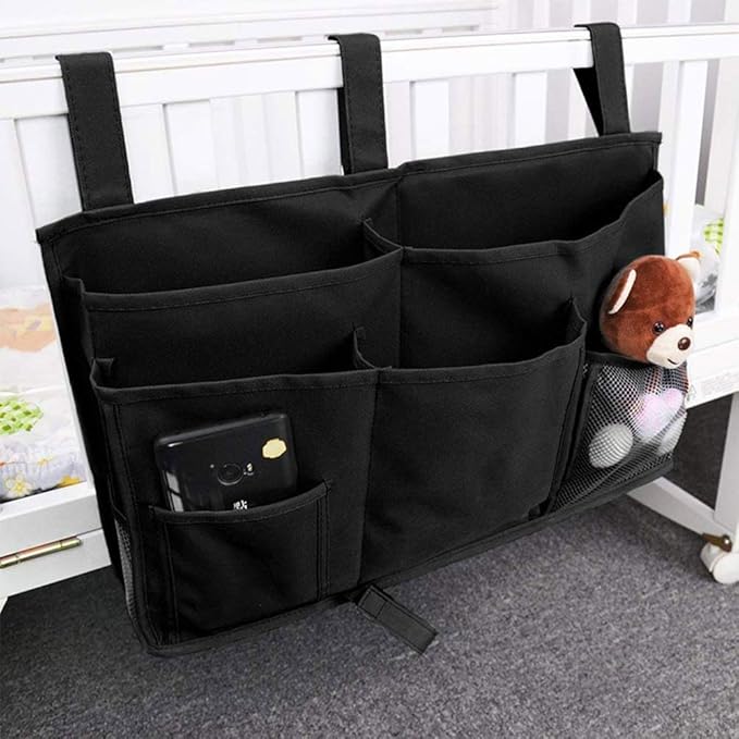 Bunk Bed Organizer, Bedside Storage Caddy, Hanging Pocket for Camp, Dorm Room, Hospital Bed Rail and More (Black)-NeatNest