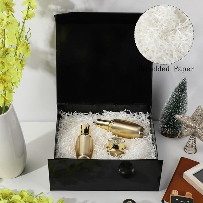 6 Pcs Black Gift Box Large 13x11x5.3 Inch Large Black Gift Box Large Magnetic Gift Box with Crinkle Paper Black Large Gift Box with Shredded Paper Luxury Gift Boxes with Lids for Presents-NeatNest