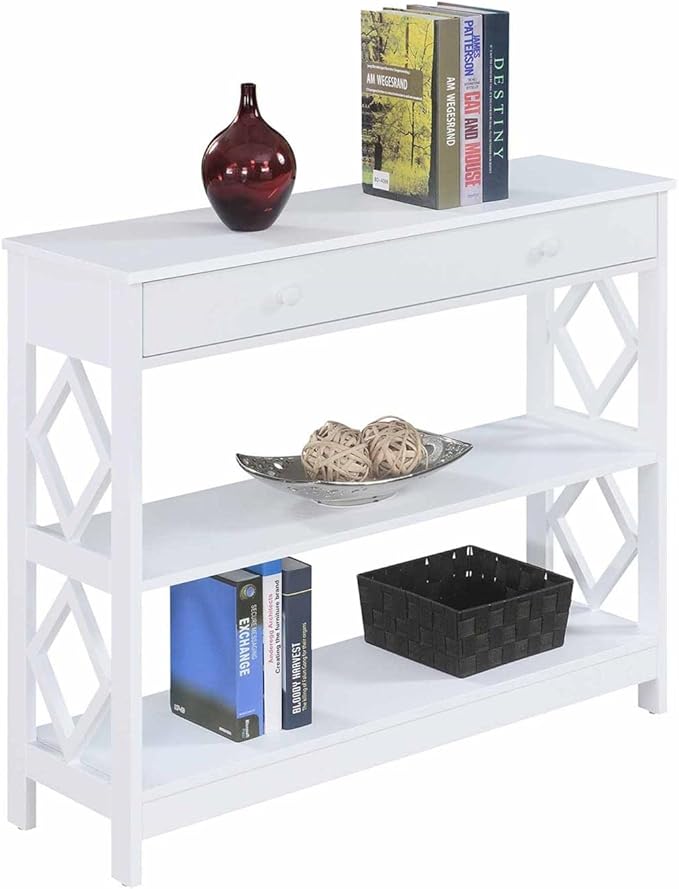 Convenience Concepts Diamond 1 Drawer Console Table, White-NeatNest