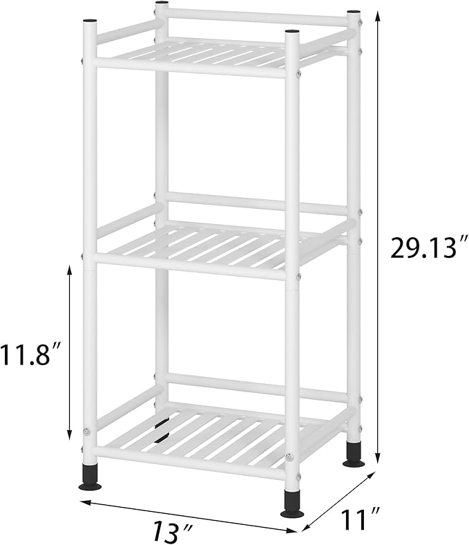 3 Tier Bathroom Storage Open Shelf Unit, Free-Standing Metal Corner Rack Shelving for Kitchen, Living Room, Hallway (Matte White, 3 Tier)-NeatNest