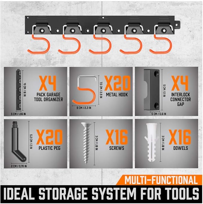 HORUSDY 64 Inch Adjustable Storage System, Wall Mount Tool Organizer, Tool Hangers for Mop and Broom Holder Shovel, Rake, Broom, Mop Holder, Etc-NeatNest