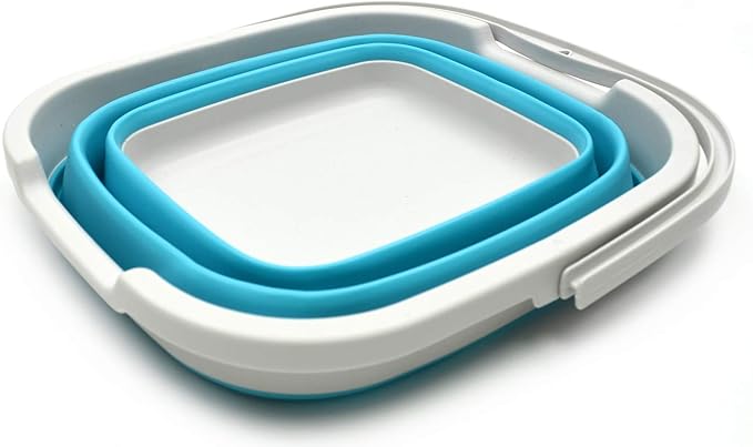 SAMMART 10L (2.6 Gallon) Collapsible Rectangular Handy Bucket (2, Grey/Bright Blue)-NeatNest