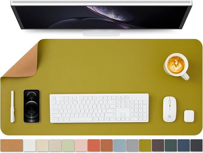 Cork Desk Mat - Dual-Sided Desk Pad for Office and Home - Desk Organization and Accessories - Ideal for Large Mouse Pad and Desk Mats on Top of Desks(Olive Green,36"x 17")-NeatNest