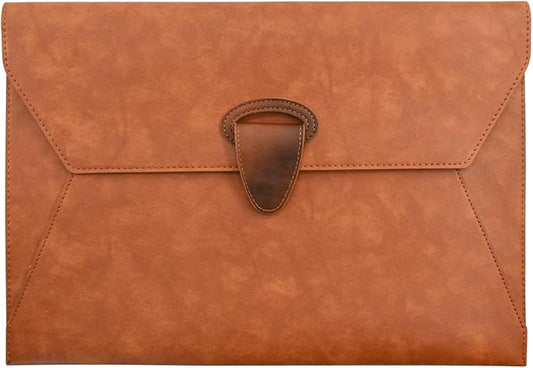 VANRA PU Leather File Folder Document Organizer Holder Waterproof Filing Envelope Case with 2 Pockets, A4 Portfolio Folder with Magnetic Snap Button Closure (Brown)