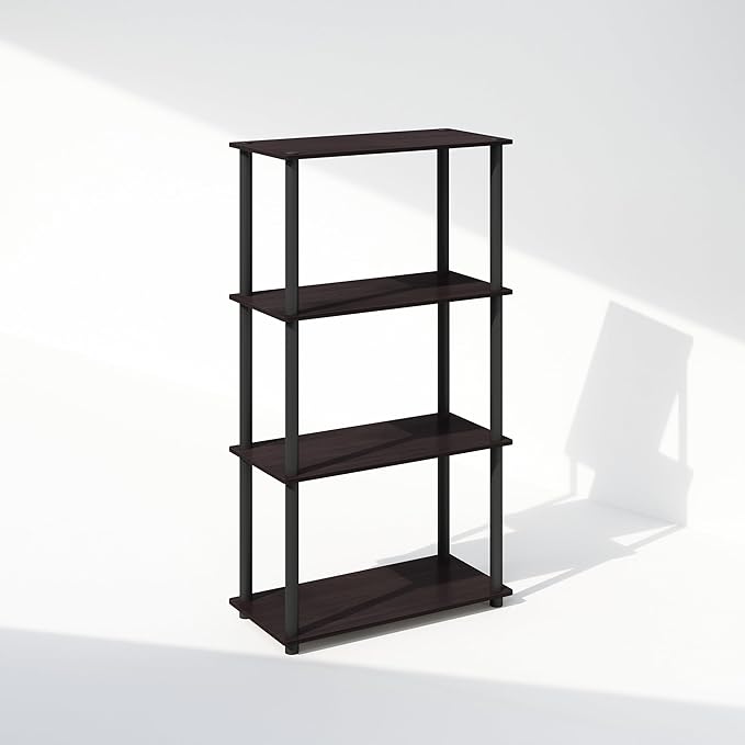 Furinno Turn-N-Tube 4-Tier Multipurpose Bookshelf, Bookcase, Dark Walnut-NeatNest