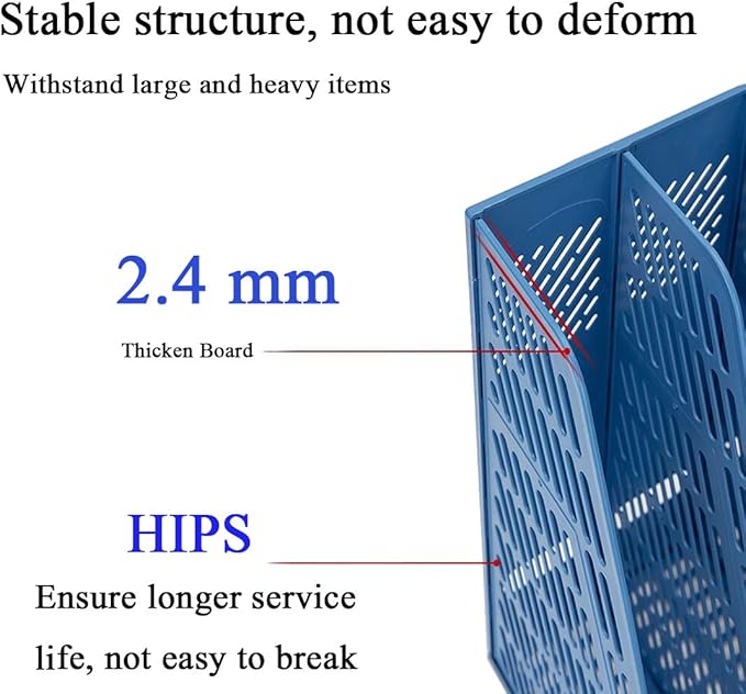 Lemical File Holder Desktop Filing File Box 4 Compartments Vertical File Organizer Magazine Rack Book Holder Frames Binder Holder for Home Office School (Blue)