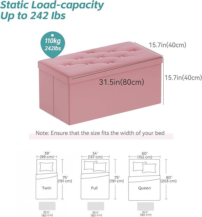 BRIAN & DANY Folding Storage Ottoman Bench, Ottoman with Storage, Foot Rest, Benches Seat for Bedroom, Living Room, Entryway, Long Shoes Bench, 15.7" x 31.5" x 15.7" Hot Pink-NeatNest
