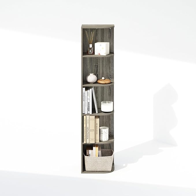 Furinno Reed 5-Tier Space Saving Corner Storage Display Shelf, French Oak-NeatNest