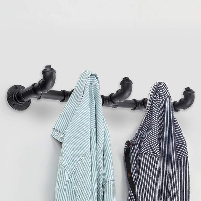 Sumnacon Industrial Pipe Coat Towel Rack with 5 Hooks- Vintage Heavy Duty Clothes Hat Hanger Racks with Screws, Rustic Iron Garment Storage Display Rail for Home, Store, Wardrobe, Boutique-NeatNest