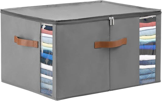 WELTRXE 90L Comforter Storage Bag with Handles, Clothing Storage Container for Quilt, Sheet, Bedding, Large Closet Organizer with Dual Zipper, Underbed Organization and Storage, Gray-NeatNest