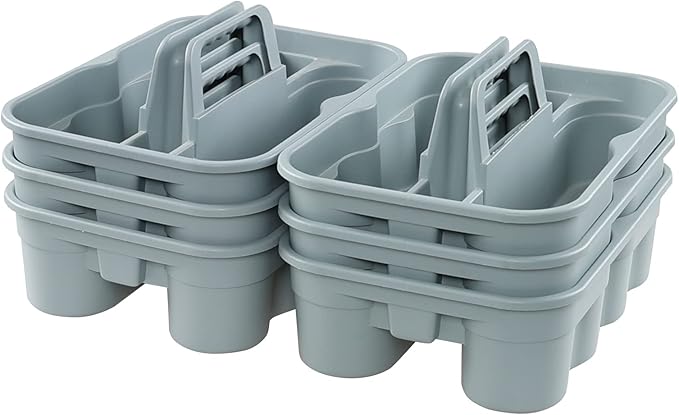 6-Pack Plastic Caddy for Cleaning Products, Caddy with Handle, Gray