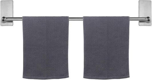 NearMoon Self Adhesive Bathroom Towel Bar- Stainless Steel Bath Wall Shelf Rack Hanging Towel Stick On Sticky Hanger Contemporary Style, NO Drilling (1 Pack, Brushed Nickel, 27-Inch Towel Rack)