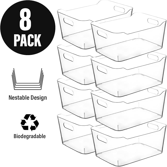 Clear Plastic Storage Bins with Labels, Pantry Organizers and Storage Containers Fridge Organizer Bins Kitchen Cabinet Organization for Organizing Medicine Cabinet Organizer Bin Bathroom Refrigerator-NeatNest