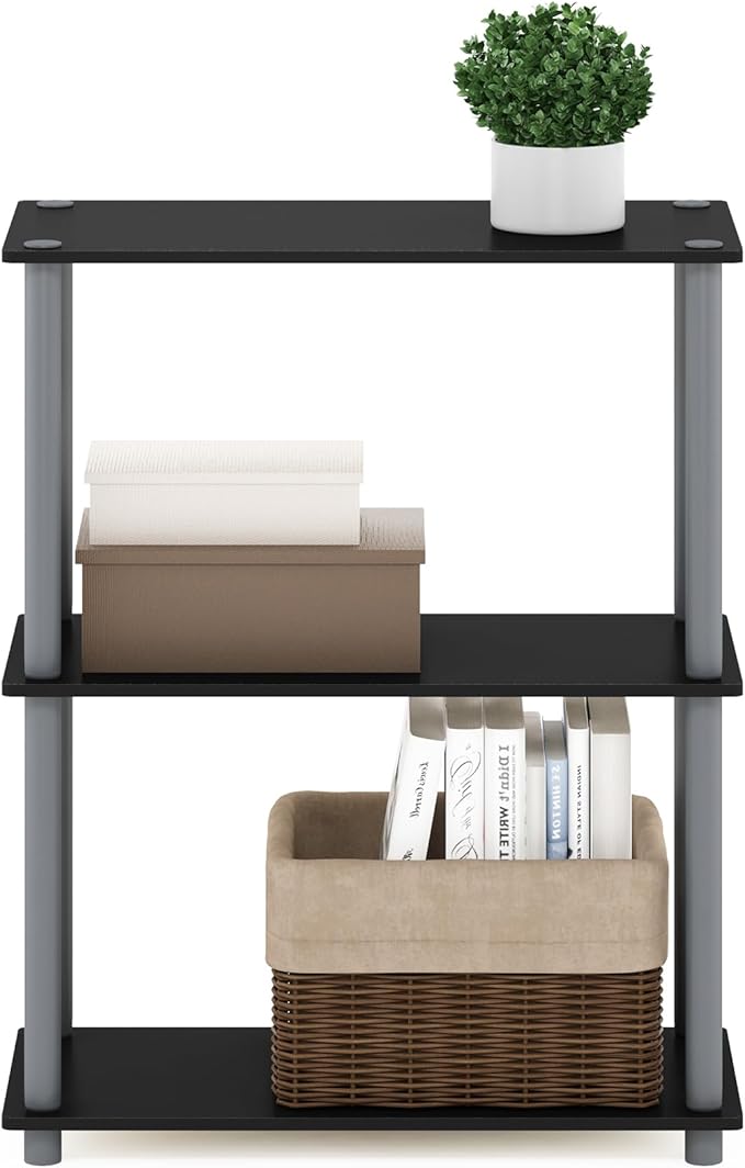 Furinno Turn-N-Tube Display Rack, 3-Tier Single, Black/Grey-NeatNest