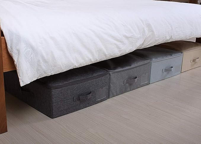 39.4 inch（100cm）Longer Bedroom Underbed Storage Containers with Lid for Duvets, Blankets, Clothes, Shoes, Toys, Comforters, Wedding Dress Folding Rigid Organizer Bins, Black Gray-NeatNest