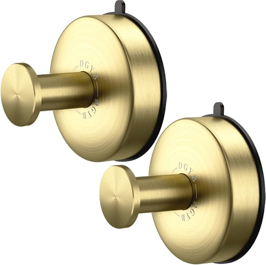DGYB Suction Cup Hooks Set of 2 Suction Bathroom Hook for Wall Gold Shower Hooks for Inside Shower 304 Stainless Steel Towel Hook for Glass Door Hanging Robe, Loofah, Coats-NeatNest