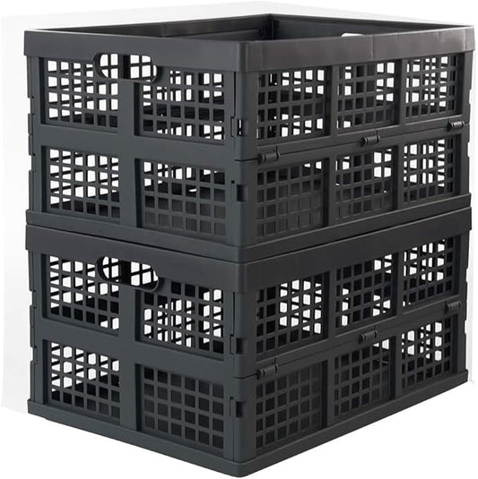 Ggbin 34 Liter Folding Plastic Containers, Grey Plastic Crate, 2 Packs