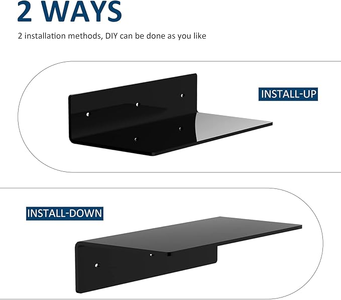 Black 12, 24 & 36 Inches Acrylic Floating Shelves, Black Multi Size Wall Shelves 36 24 12, Living Room Wall Décor Storage Shelves for Decorations, Plant Stands-NeatNest