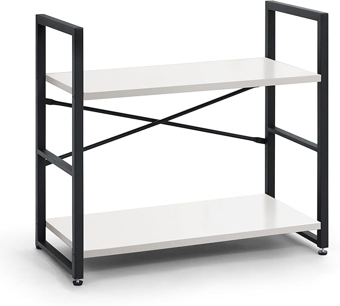 CAPHAUS 2 Tier Small Bookshelf, 24 Inch Width Free Standing Shelf, Bookcase Shelf Storage Organizer, Industrial Book Shelves for Home Office, Living Room, White Shelves & Metal Frame-NeatNest