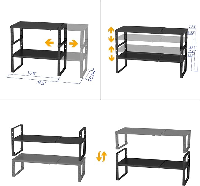 Expandable,Stackable Spice Rack,Seasoning Organizer and Storage,Spices Jar Racks for Cabinet,Countertop, Metal Pantry, Cupboard,Laundry Storages,Heavy Duty(1 Pack/Medium/Black)-NeatNest