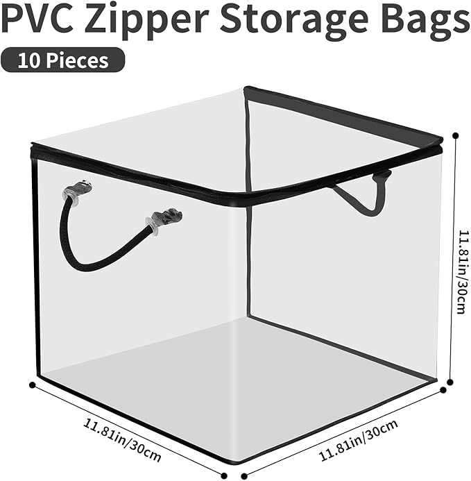 10 PCS Clear Zippered Storage Bags with Handles,Sweater Storage with Two-Way Zipper,Foldable Closet Organizer Bed Sheet Organizer,Cube Plastic Organizer,Bag,Bin for Clothes,Towel-BK-NeatNest